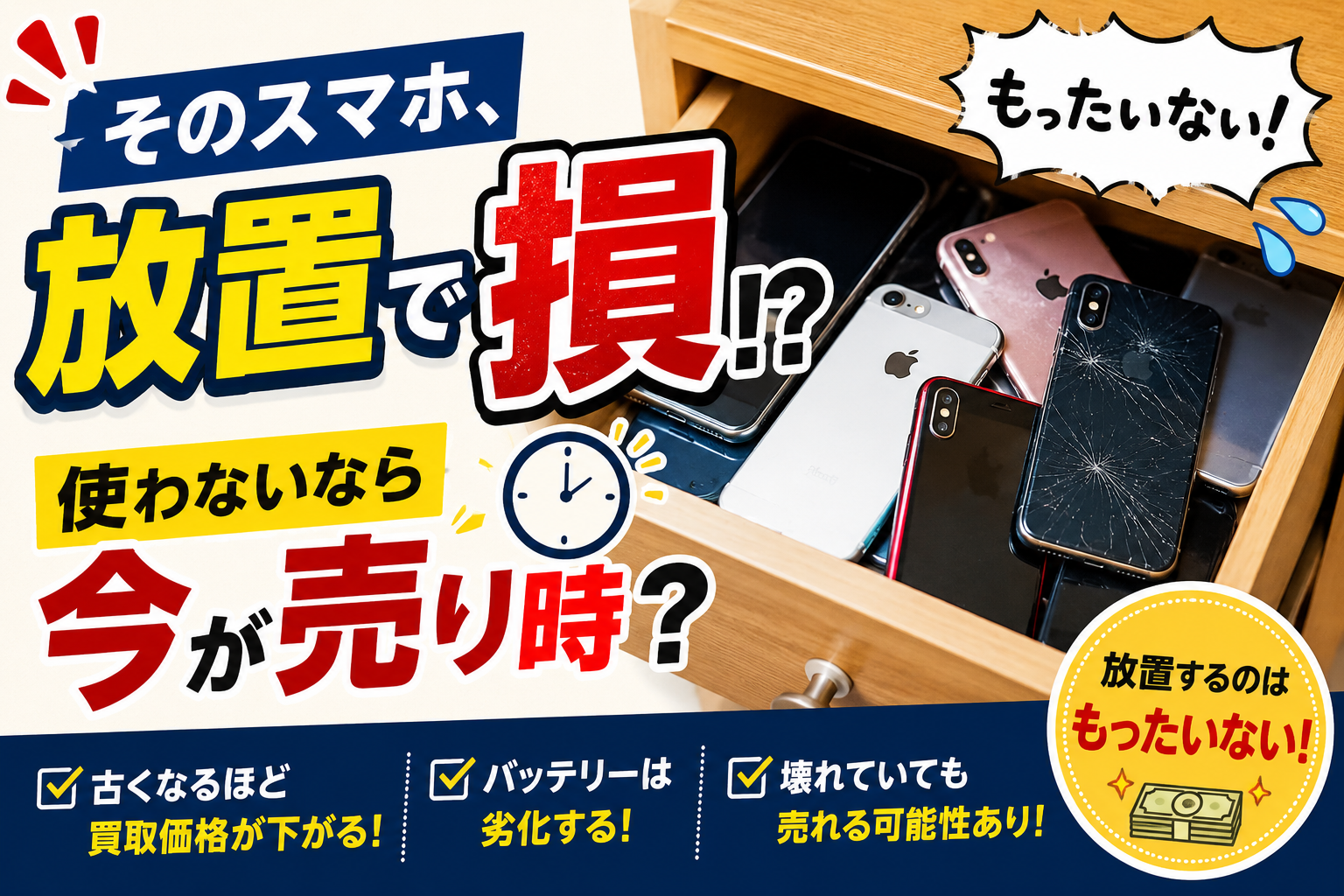 使ってないスマホは今売るべき?放置すると損する5つの理由